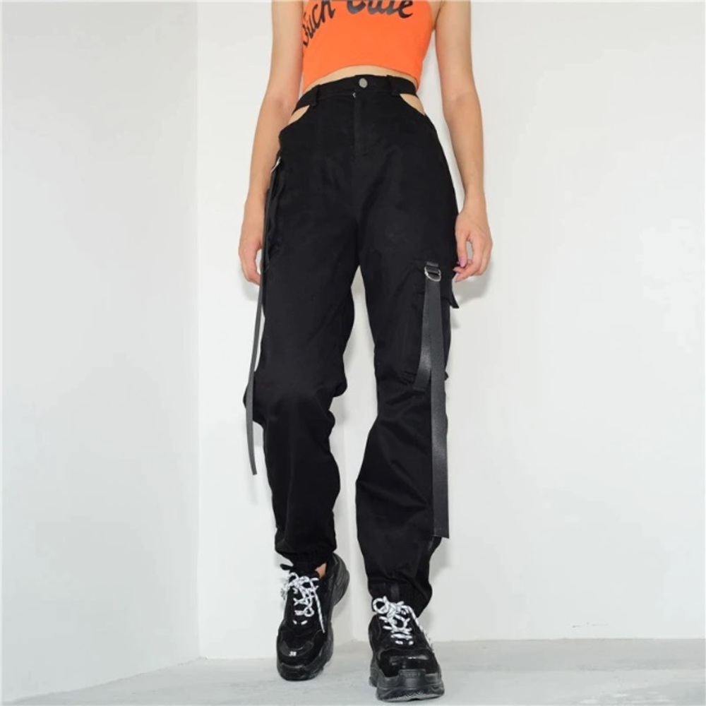 Dolls Kill High Waist Cut Out Hips Cargo Joggers